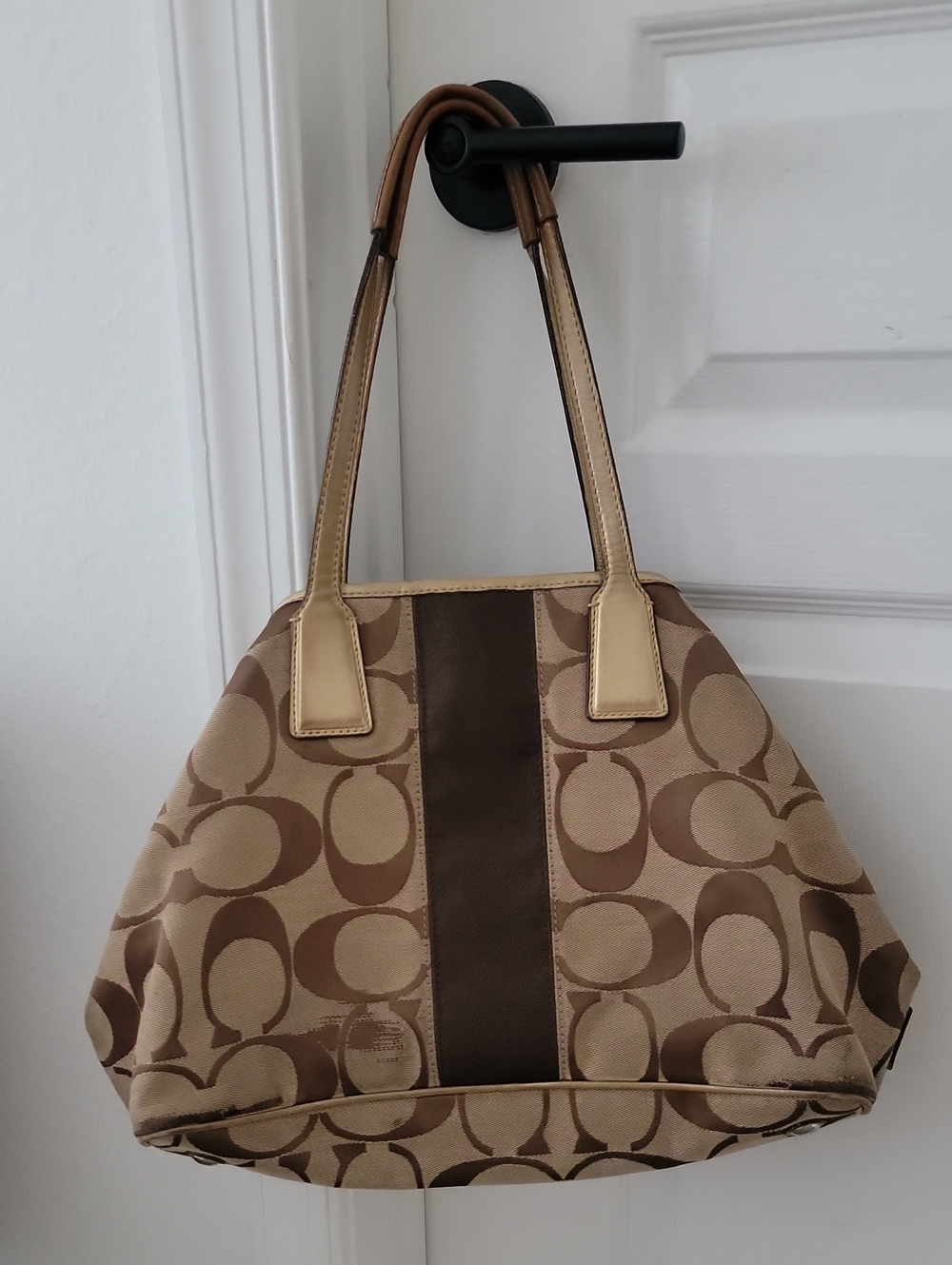 Coach Signature Shoulder Bag in Brown and Tan